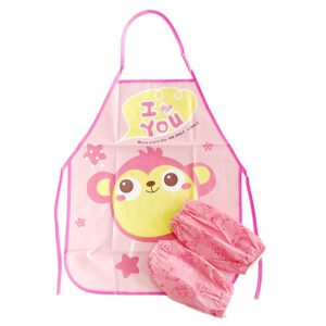 Apron Kid Art With Sleeve Pink Monkey